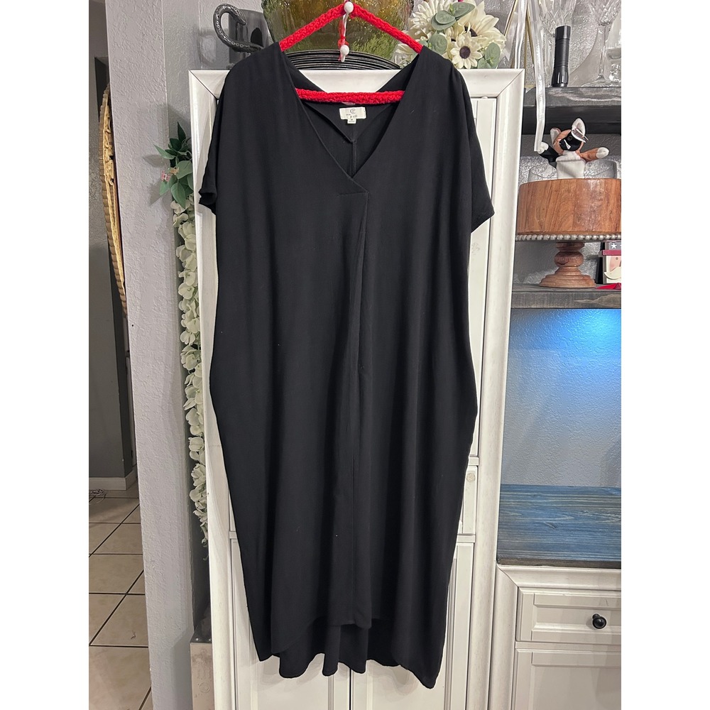 P. Cill Black Linen Blend Short Sleeve Lagenlook Dress Medium Summer Vacation
